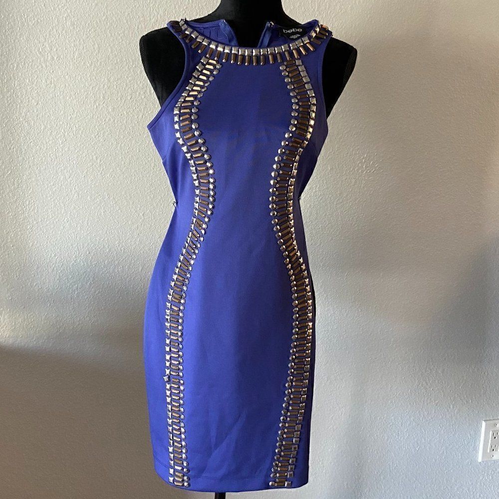 bebe Royal Blue Studded Bodycon Dress – Sleeveless Cocktail Dress XS - Picture 2 of 3